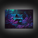 Trash panda art, Racoon in the jungle, vaporwave aesthetic animal art, framed canvas print