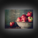 Primitive Kitchen Art, Framed Canvas Print, Still Life of Apples In A Rustic Bowl, Photography Print, Kitchen Decor, Country Kitchen