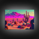 Vaporwave Aesthetic Cactus Art, Retro Desert Abstract, framed canvas print, Arizona art