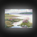 Pink flower landscape art, beautiful nature watercolor painting canvas print, Framed Canvas Print, Wall decoration, living room wall art