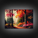 Pop Art Style Fall Forest Landscape, Framed Canvas Print, Unique living room wall art, above sofa art, Color Pop forest art