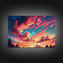 Watercolor of a beautiful cloudy sky at sunset, framed canvas print, landscape art, unique framed wall art
