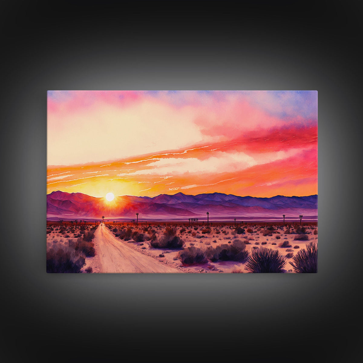 Arizona Desert at Sunset, Dirt Road, Framed Canvas Print, Colorful Wal