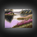 Pink flower landscape art, beautiful nature watercolor painting canvas print, Framed Canvas Print, Wall decoration, living room wall art