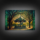 Framed Canvas Print, Painting of a Vintage carousel, Stained Glass Style Wall Art