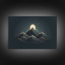Black and Gold Art Deco Style Mountain landscape at Sunset, Framed Canvas Print, Large Format Wall Art, Huge Wall Decor