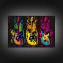 Psychedelic Electric Guitar Graffiti Pop Art, Instrument Drawings, Framed Canvas Print, Pop Art, Splatter Art, Large Living Room Wall Decorr