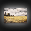 Early American Style Landscape Art | Primitive Farmhouse Decor | Framed Canvas Print | Wall Art | Wall Decor | Office Art | Muted Art