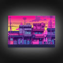 Neighborhood Wall Art - Framed Canvas Print - Original painting - Pop Art Style - Colorful painting - Synthwave Style - Pink colors