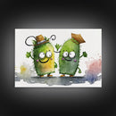 Goofy Pickle Art, Cute Pickle Cartoon Wall Art, Framed Canvas Print, Wild West Pickles, Funny Art, Funny Decor