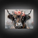 Framed Wall Art Texas Cattle, Wood Framed Canvas Print, Farmhouse Decor, Minimalist Rustic Farmhouse Painting, Vacation Home Decor, Western