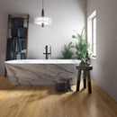 WPC Vinyl Rigid Core 9" Width 60" RL 8.5mm Thick, 1.5mm IXPE Concept Oak Romulus Floors - Mazzia Collection bathroom view