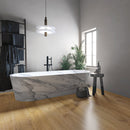 WPC Vinyl Rigid Core 9" Width 60" RL 8.5mm Thick, 1.5mm IXPE Concept Oak Romulus Floors - Mazzia Collection bathroom view