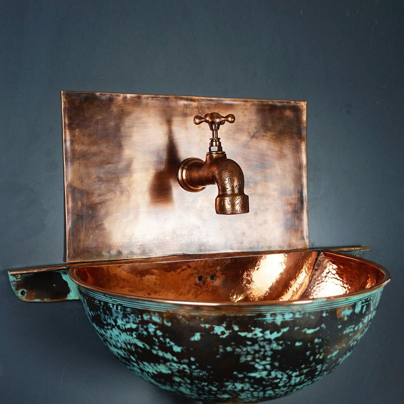 Green Patina Copper Wall Mounted Bathroom Sink