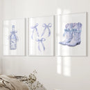 Trendy Blue Bows Girly Wall Art Set of 3 Print