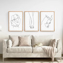3 Piece Minimalistic Line Art Set. Couple, Holding Hands