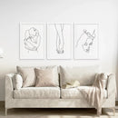 3 Piece Minimalistic Line Art Set. Couple, Holding Hands