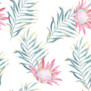 Modish White Wallpaper with Exotic Flowers Vogue