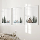 Rustic Cabin, Snowy Forest Prints. 3 Piece Winter Wall Art