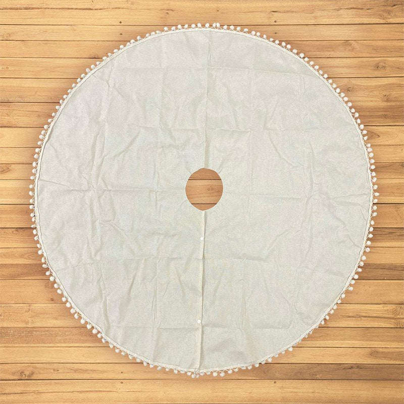 Cream Colored Pom Pom Christmas Tree Skirt