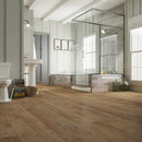 SPC Vinyl Rigid Core 7" Width 60" RL, 7mm Thick, 1.5mm IXPE Crowned Hazel, Meraki Floors - Mazzia Collection bath view