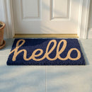 Cursive Hello Dark Blue Coir Doormat