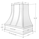 Antique White Range Hood With Curved Front, Silver Strapping and Block Trim - 30", 36", 42", 48", 54" and 60" Widths Available