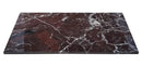 Marble countertop with dark brown and white veins on a white background