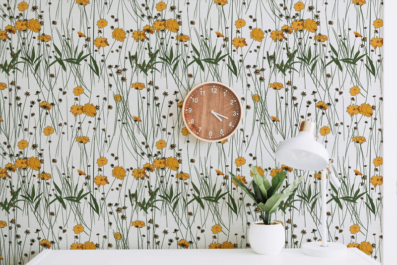 Cute Yellow Flowers Pattern Wallpaper