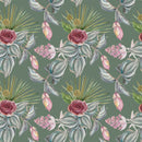 Green Wallpaper with Roses