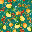 Lemons and Berries on Green Wallpaper