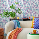 Botanical Wallpaper with Delicate Climbing Florals in Purple and Teal - D032