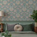 Vintage Floral Wallpaper with an Arts and Crafts Motif in Green and Pink - D037