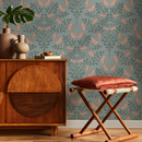Vintage Floral Wallpaper with an Arts and Crafts Motif in Green and Pink - D037