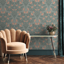 Vintage Floral Wallpaper with an Arts and Crafts Motif in Green and Pink - D037