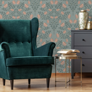 Vintage Floral Wallpaper with an Arts and Crafts Motif in Green and Pink - D037