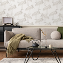 Bird Wallpaper with a Hand-Drawn Crane Motif in Greige - D059