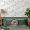 Bird Wallpaper with a Hand-Drawn Crane Motif in Greige - D059