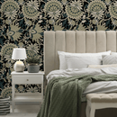 Victorian Wallpaper with a Floral Damask in Green, Teal, and Cream - D080
