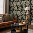 Victorian Wallpaper with a Floral Damask in Green, Teal, and Cream - D080