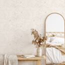 Victorian Wallpaper with Intricate Floral Line Art in Beige and Cream - D082