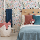 Botanical Wallpaper with a Scandinavian Floral Motif in Pink, Blue, and Black - D114