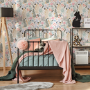 Botanical Wallpaper with a Scandinavian Floral Motif in Pink, Blue, and Black - D114