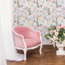 Botanical Wallpaper with a Scandinavian Floral Motif in Pink, Blue, and Black - D114
