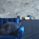 Floral Wallpaper with a Delicate Peony Line Drawing in Blue - D142