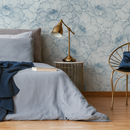 Floral Wallpaper with a Delicate Peony Line Drawing in Blue - D142