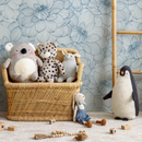 Floral Wallpaper with a Delicate Peony Line Drawing in Blue - D142