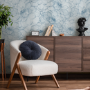 Floral Wallpaper with a Delicate Peony Line Drawing in Blue - D142