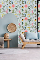 Light Blue Wallpaper with Wildflowers
