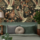 Chinoiserie Wallpaper with Elegant Cranes in Brown, Green, and Rust - D246